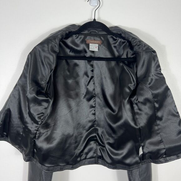 Chadwicks Leather Jacket Womens 12 Black Blazer Button Fitted Biker 90s Y2K - Picture 9 of 16